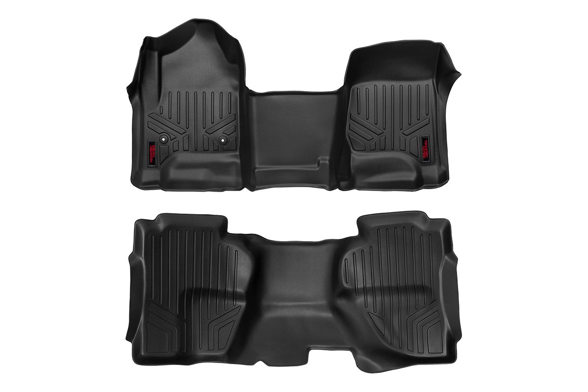 Chevrolet Silverado 1500 Floor Mats - Front + Rear - Rough Country - OV Hump | Ext Cb - '14-'18